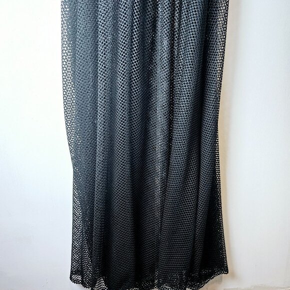 Posh Shoppe Sheer Feather Sleeve High Neck Full Mesh Black Dress,  1X, NWT - Picture 8 of 11